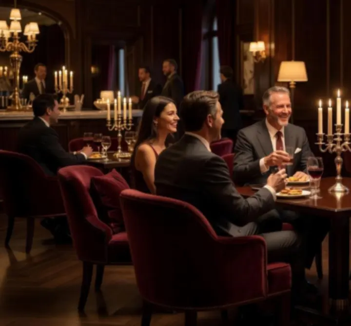 Guests celebrating around a candlelit table in the lounge at Bella Australia.