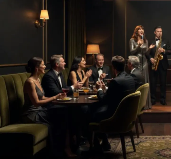 Live music night at Bella Australia with band performing and guests enjoying cocktails