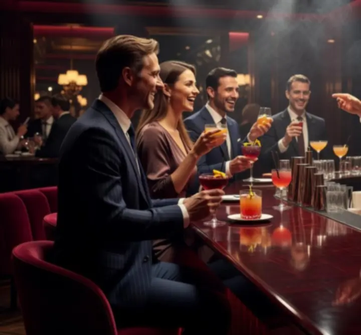 Vibrant nightlife bar at Bella Australia with warm lighting and cocktails.